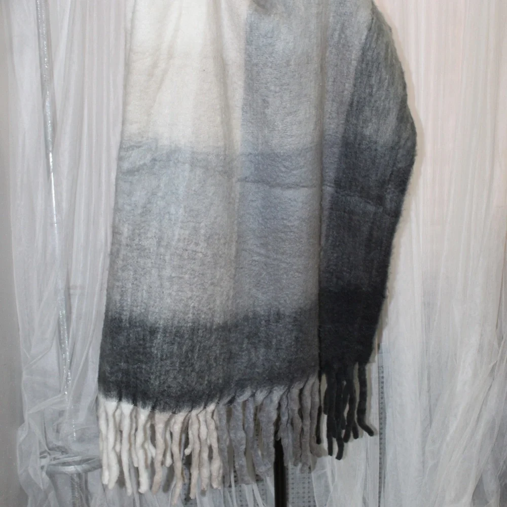 West Elm Brushed Plaid Faux Mohair Throw. Sz. 60